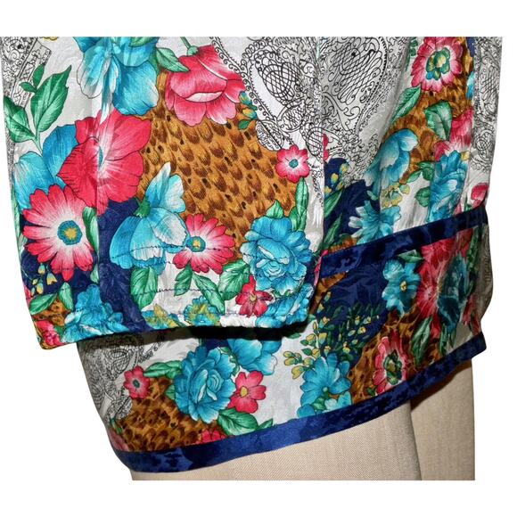 80s DIANE FREIS Floral Silk Blouse w Sash | Blouson Tunic XS/S - Picture 9 of 9